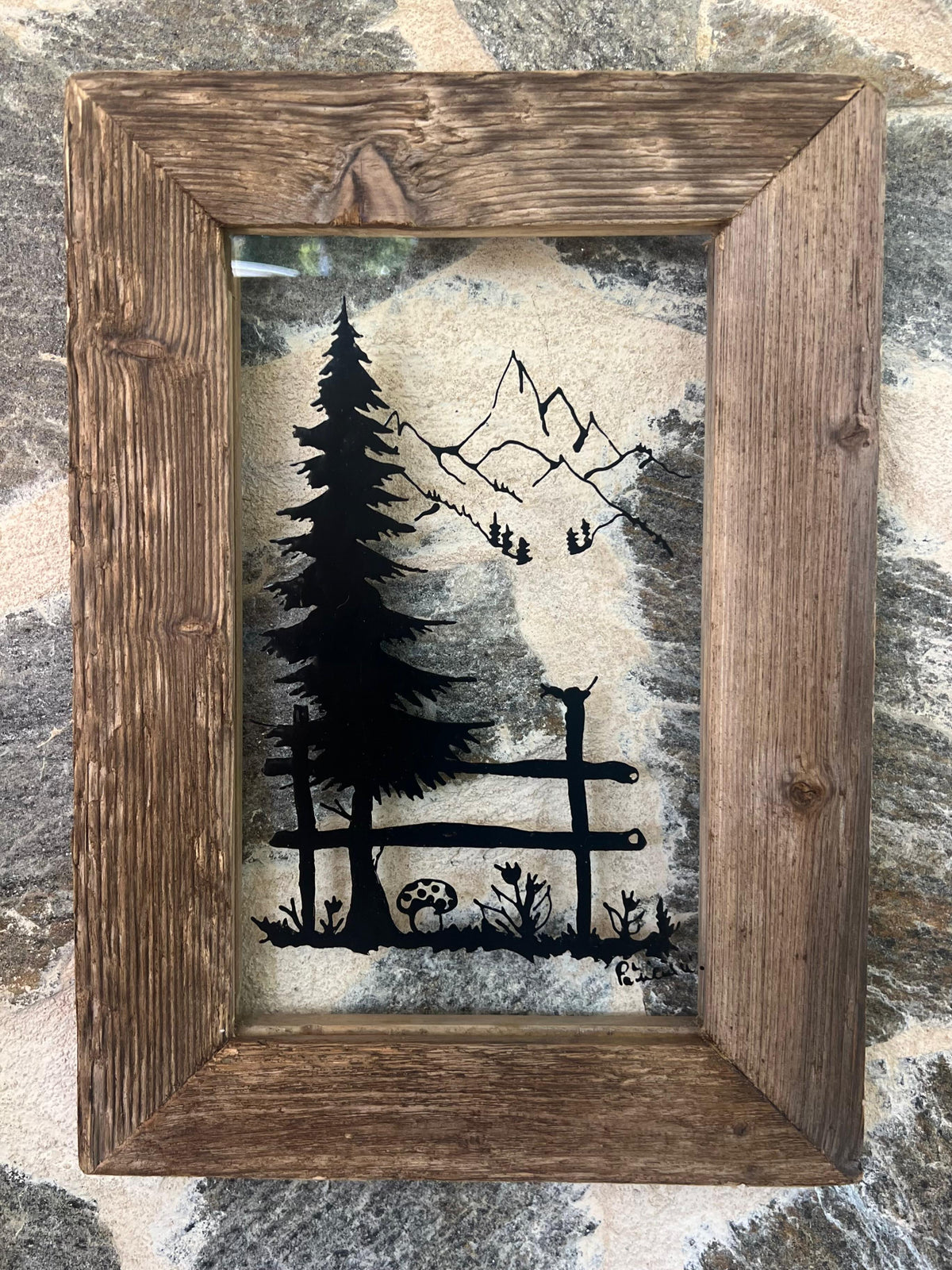 Montagne d'Été - peinture sur verre coeur2déco