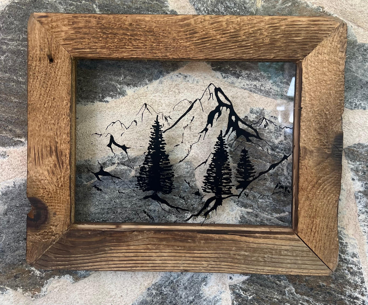 Paysage de Montagne - peinture sur verre coeur2déco