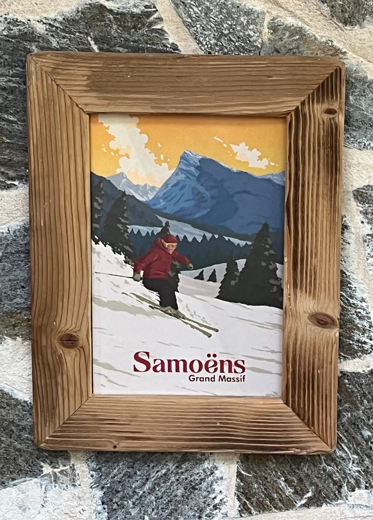 Samoëns Grand Massif - 30x21cm - Affiche Skieur au soleil couchant